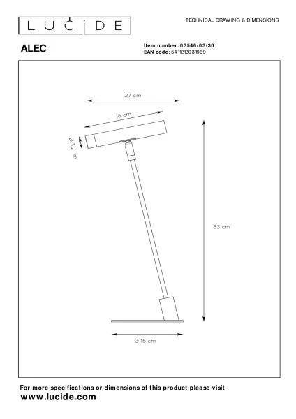 Lucide ALEC - Schreibtischlampe - LED Dim. - G9 - 1x3W 2700K - Inklusive Wechselringe - Schwarz - technisch